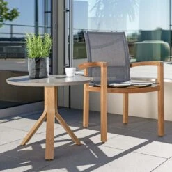 Stern Leah Gartensessel Teak/Textilene Braun/Leinen Grau -GartenMöbelPro Verkäufe stern leah diningsessel teak textilene 1357766 6