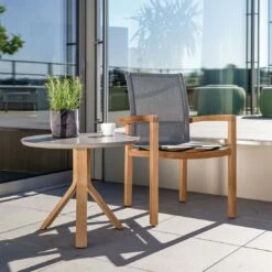 Stern Leah Gartensessel Teak/Textilene Braun/Leinen Grau -GartenMöbelPro Verkäufe stern leah diningsessel teak textilene 1357766 7