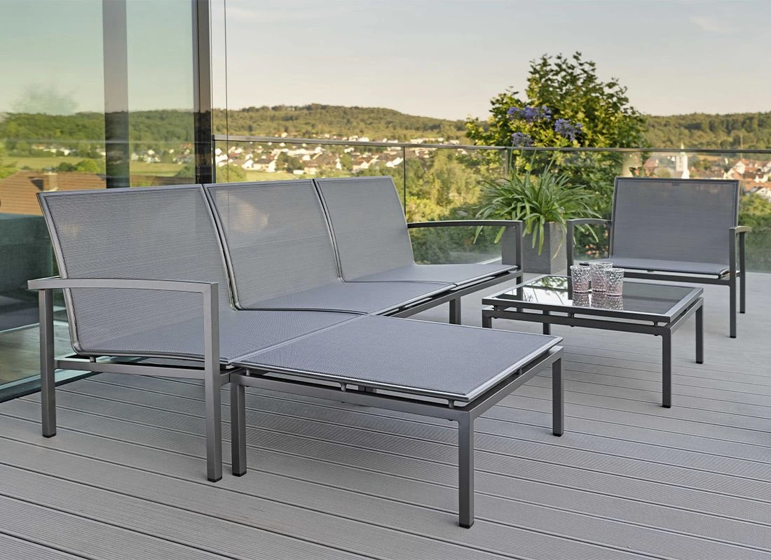 Stern Skelby Loungeset Aluminium/Textilene Anthrazit/Karbon 3 Stern Skelby Loungeset Aluminium/Textilene Anthrazit/Karbon