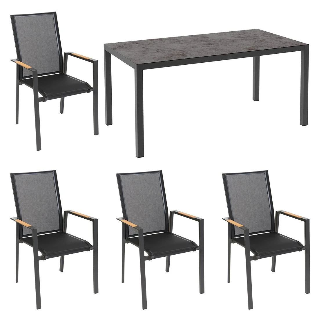 Sungörl Bamberg Gartenmöbel-Set 5-tlg. Tisch 160x90cm Anthrazit/Schwarz 3 Sungörl Bamberg Gartenmöbel-Set 5-tlg. Tisch 160x90cm Anthrazit/Schwarz