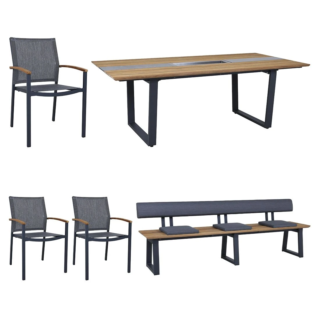 Zebra Phönix Alex Gartenmöbelset Aluminium Teak Recycelt Graphit 4 Zebra Phönix Alex Gartenmöbelset Aluminium Teak Recycelt Graphit – Bild 2